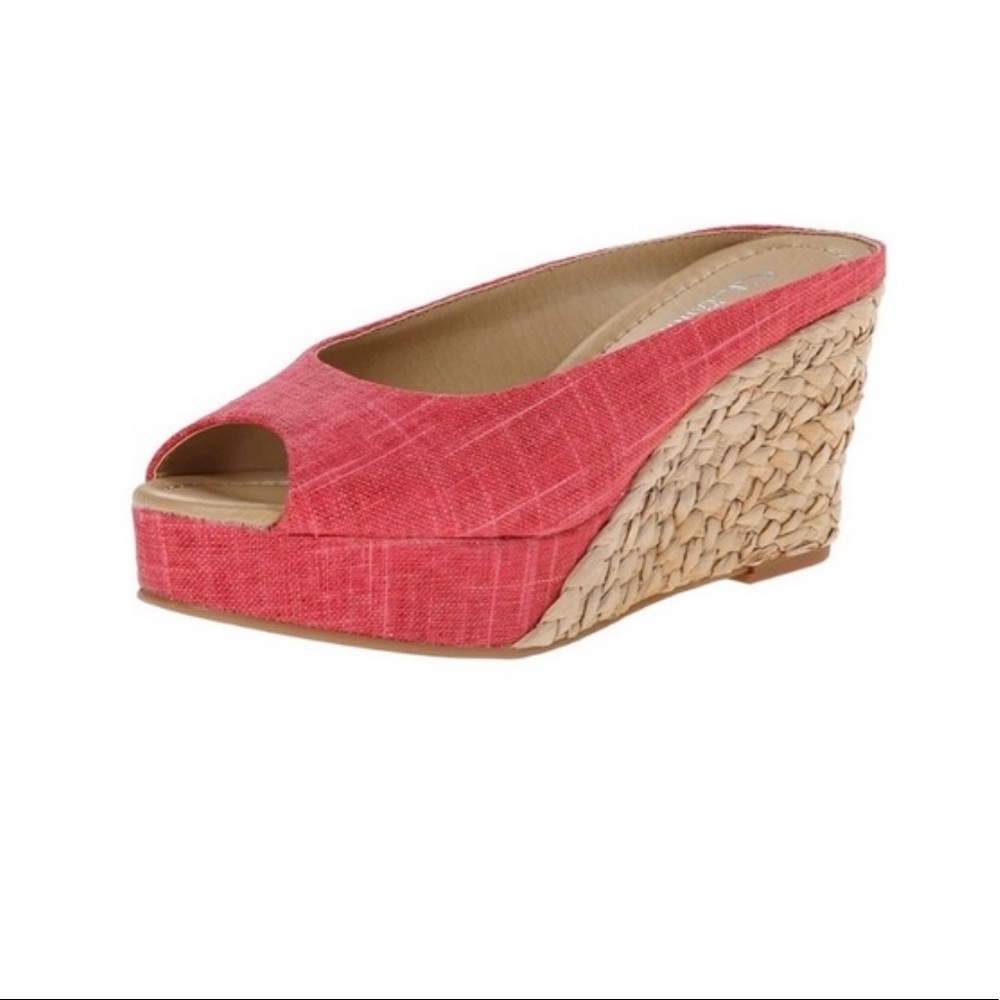 Chinese Laundry Orange Linen Peep Toe Straw Wedge Sandals Size 8.5